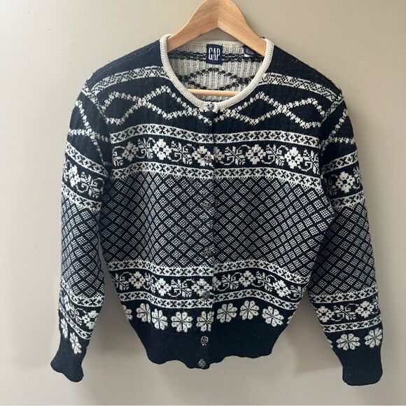Gap vintage 100 % wool cropped fair isle sweater M - Picture 1 of 6